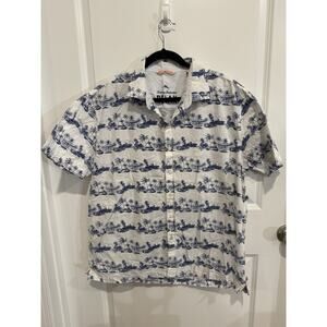Tommy Bahama Relax Tropical White Blue Short Sleeve Button-Up Shirt Sz XL